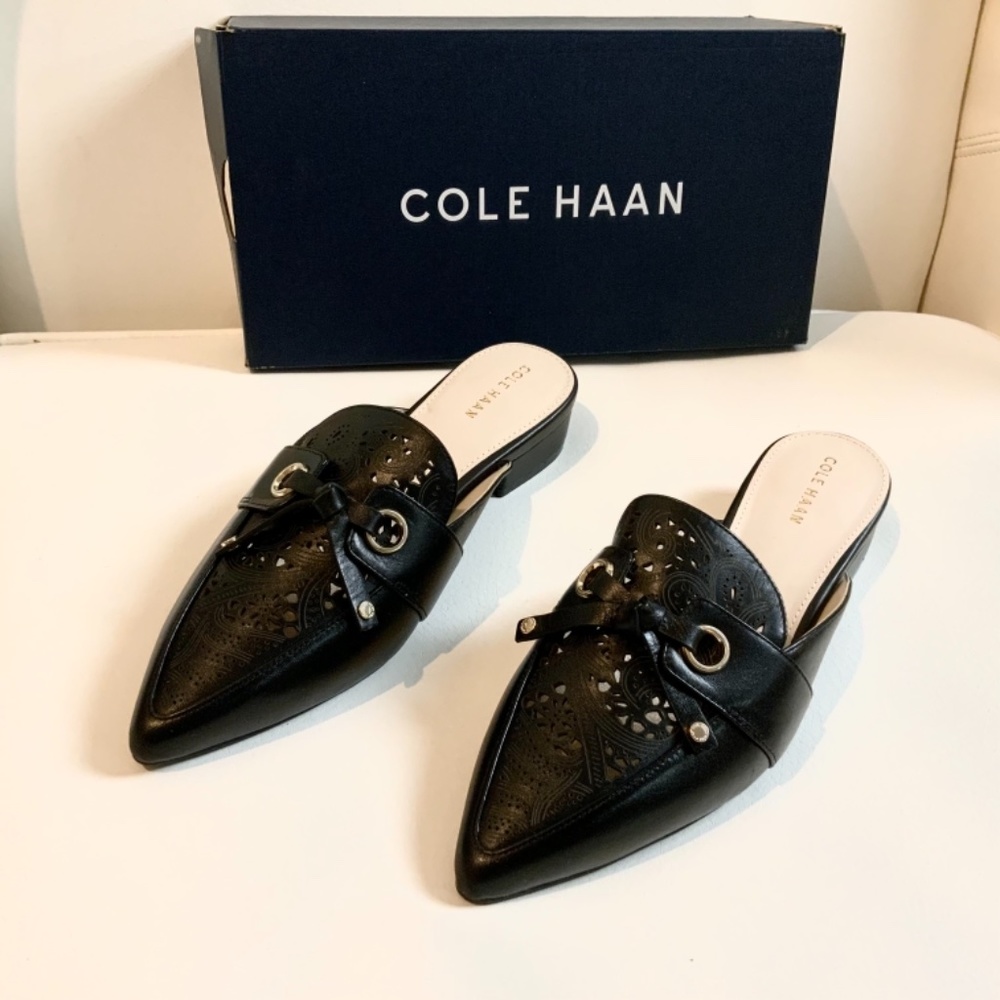 Cole Haan Emily Black Leather Mule Flat Sandal Women’s Pointed Toe Shoes 6.5 - Picture 12 of 16